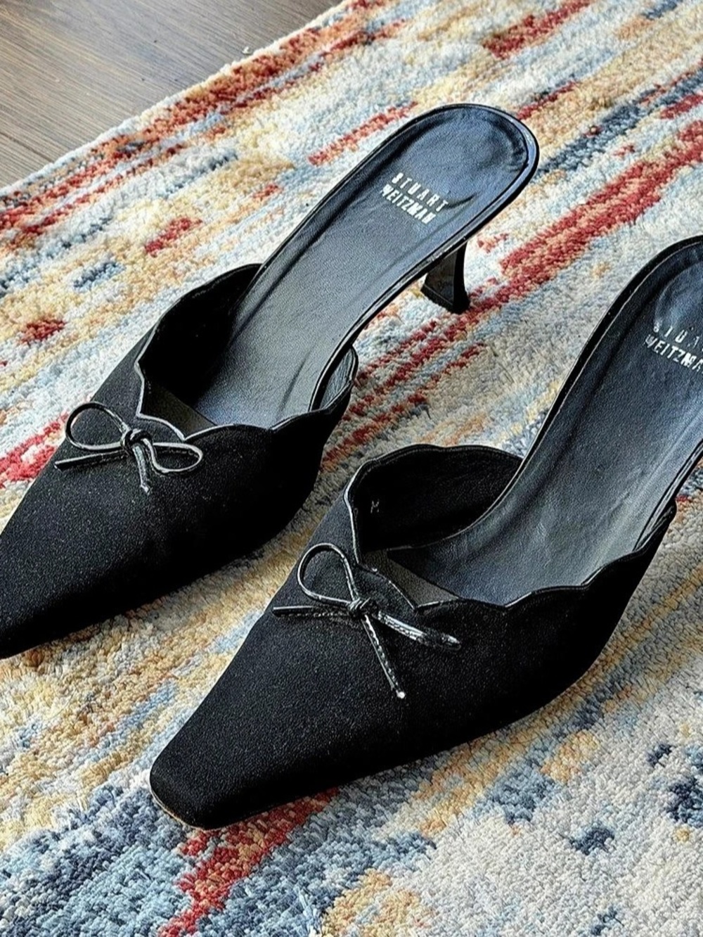 Stuart Weitzman Black Pointed-Toe Heeled Mules